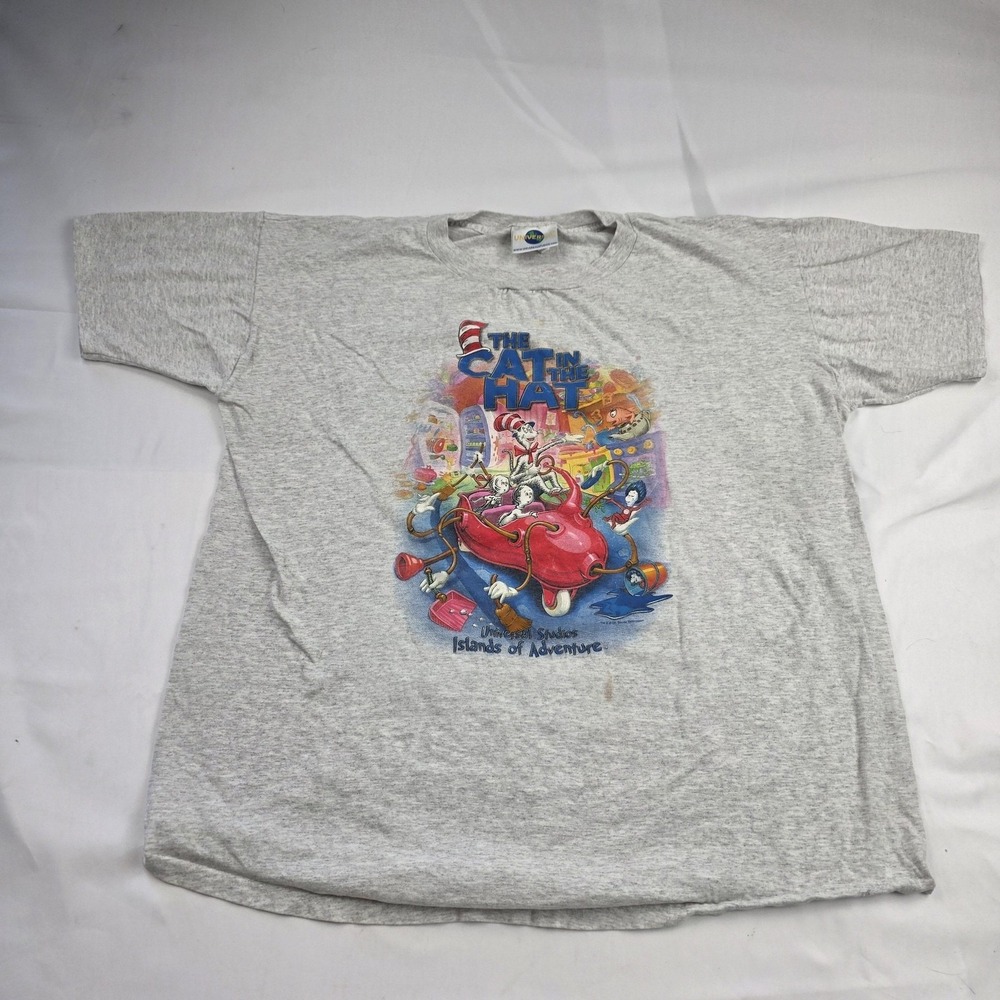 Vintage Universal Cat In The Hat Shirt Mens 2XL Gray Seuss Landing Islands Tee